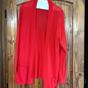 Anne Klein Red Open-Front Lightweight Cardigan